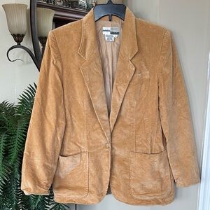 Vintage Dana Blake Corduroy Tan Blazer Casual Jacket Lapel Lined Coat w/ Pockets